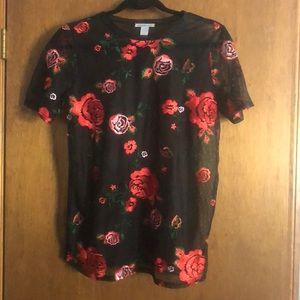 Sheer embroidered mesh top